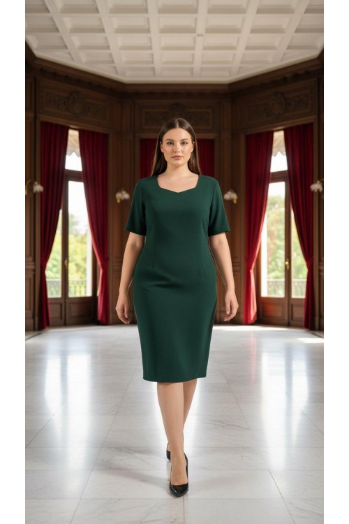 Nidya Moda Büyük Beden Kadın Yeşil Prızma Yaka Krep Abiye Elbise-4165Y